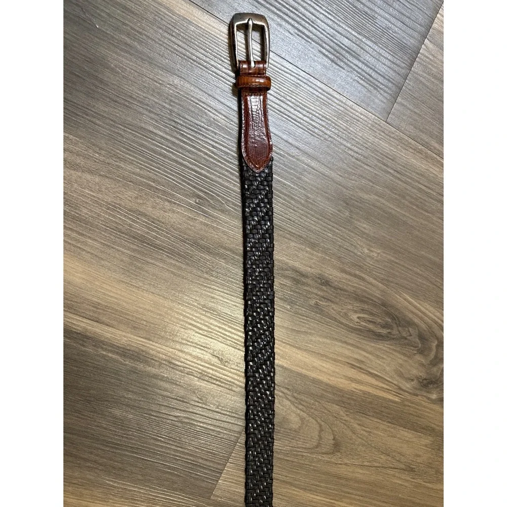 Brighton Belt Mens 38 Brown Woven Leather Two-Toned Lizard Embossed